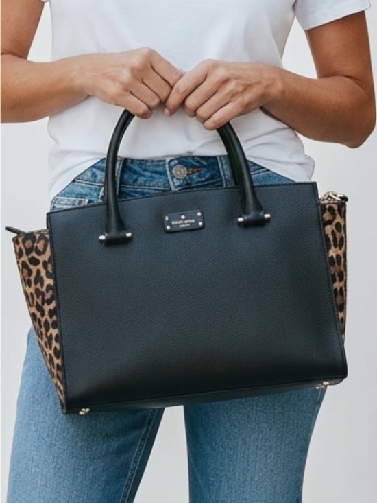 kate spade Handbags - kate spade Black Satchel with Leopard-Print Side Panels